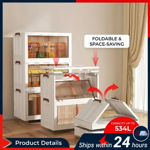 【HARGA LELONG】DJHOME 80cm (5 Layers) 2 Doors Multipurpose Foldable Stackable Storage Cabinet Box With Rollers Rak Kabinet dengan Roda