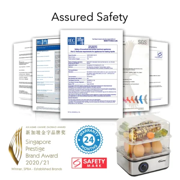 PowerPac Egg Steamer, Food Steamer 2.5L Multi function 2 Tier Steamer (PPS706)