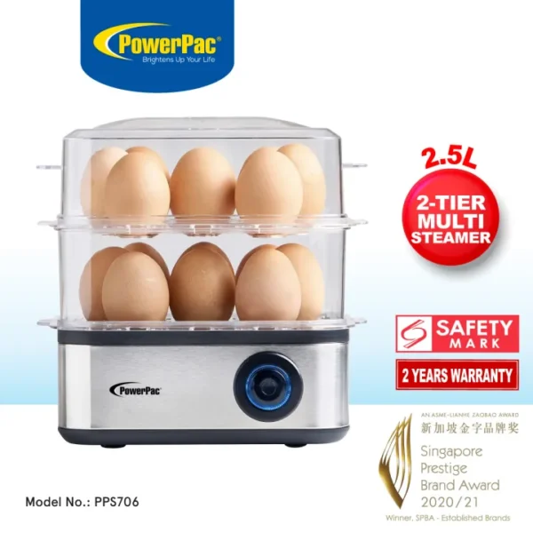 PowerPac Egg Steamer, Food Steamer 2.5L Multi function 2 Tier Steamer (PPS706)