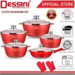DESSINI ITALY Granite Aluminium Non Stick Casserole Pot Bowl Deep Fry Pan Cookware Tool (12 Pcs)
