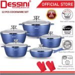 DESSINI ITALY Granite Aluminium Non Stick Casserole Pot Bowl Deep Fry Pan Cookware Tool (12 Pcs)