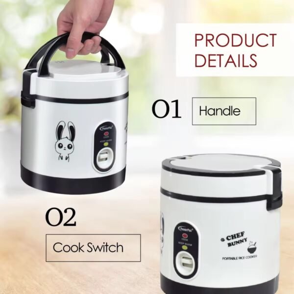 PowerPac Mini Rice Cooker, Electirc Lunch Box 0.6L/1.2L (PPRC09/PPRC113)