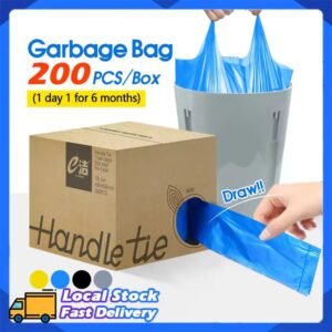 IN [READY STOCK] 200pcs 45*59cm Rubbish Bag Handle Breakpoint Thickened Disposable Garbage Bag Plastic Trash Bags Lack Tear Durable Value Dustbin